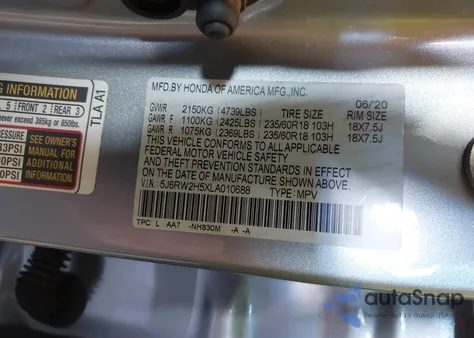 2020 Honda Cr-V Awd Ex z USA, uszkodzony, nr VIN 5J6RW2H5XLA010688